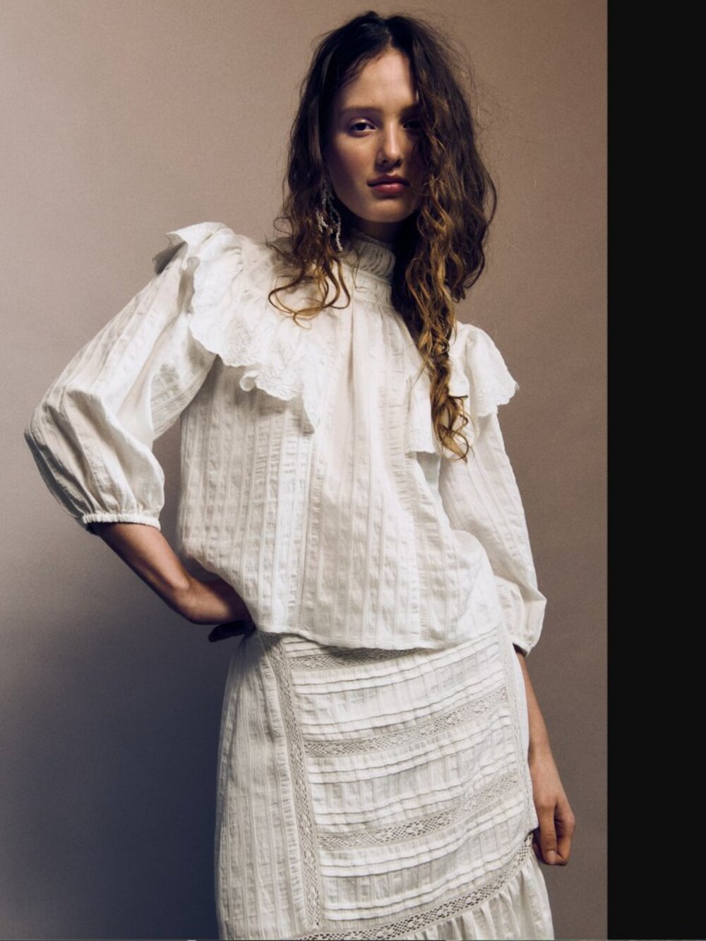 H&M Wuthering Heights Lace Inset Maxi Co-Ord Skirt And Blouse Set White NWT - Picture 8 of 11